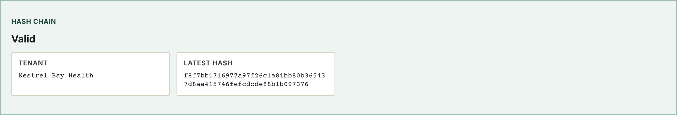 Audit chain verification showing Valid